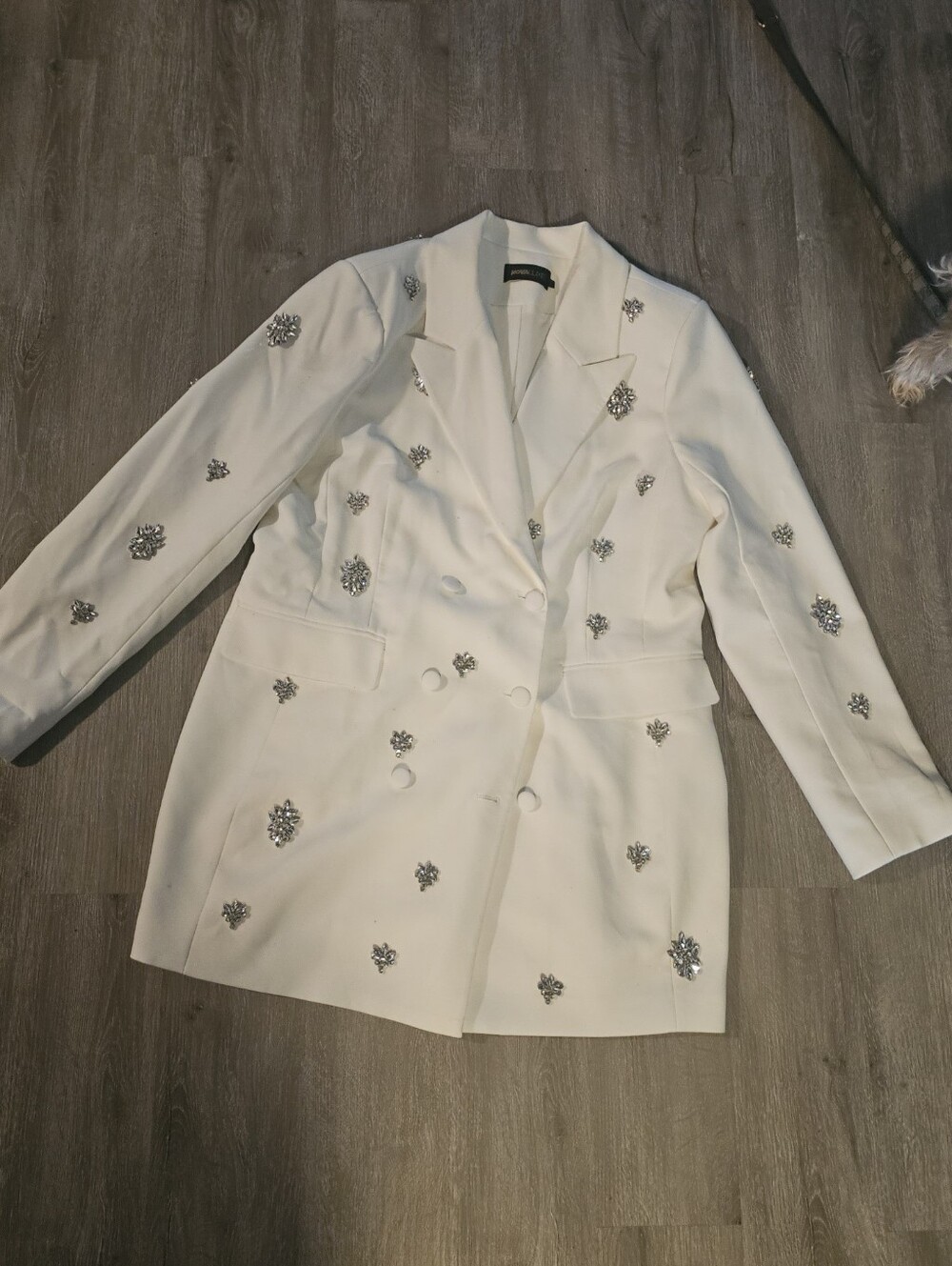 Fashion Nova White Embellished Double-Breasted Blazer